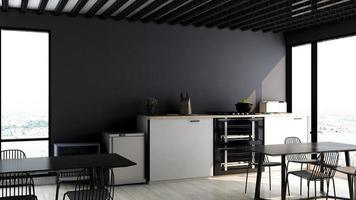 3D render van moderne kantoorpantry - interieur minimalistisch keukenconcept foto