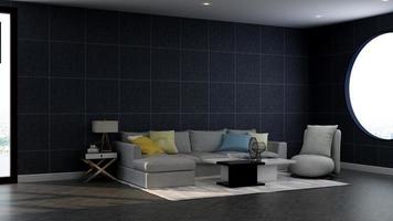 moderne woonkamer interieur design concept - comfortabele ontspanningsruimte in 3d render foto