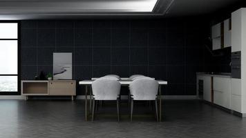 3D render van moderne kantoorpantry - interieur minimalistisch keukenconcept foto