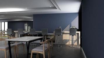 modern café met barconcept in 3d render - mockup voor interieurontwerp voor café-ideeën foto