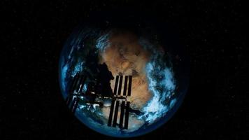 internationaal ruimtestation in de ruimte boven de baan van de planeet aarde foto
