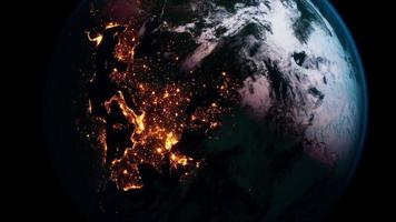 aarde planeet gezien vanuit de ruimte 's nachts met de lichten van landen foto
