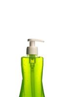 fles vloeibare zeep of crème of gezichtswas dispensers of vloeibare stop geïsoleerd op een witte achtergrond. foto