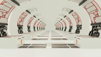 abstracte achtergrond van sci fi moderne futuristische ruimteschip tunnel gang poort, 3d illustratie weergave foto