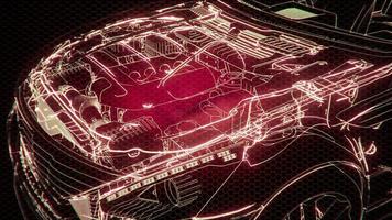 holografische animatie van 3D wireframe automodel met motor foto