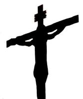 silhouet van de gekruisigde Jezus op een witte achtergrond. foto