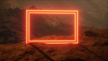 neonportaal op het oppervlak van de planeet Mars met stof dat waait foto