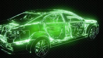 holografische animatie van 3D wireframe automodel met motor foto