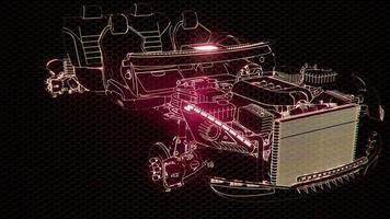 holografische animatie van 3D wireframe automodel met motor foto
