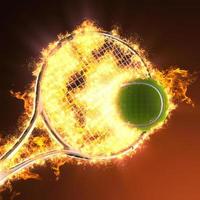 tennisbal en racket in brand foto