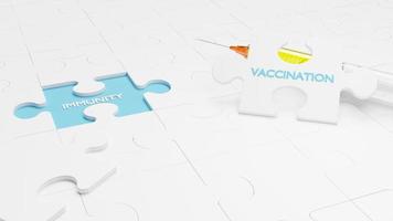 vaccinatie puzzel met medische spuit. 3D-rendering foto