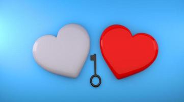 Valentijnsdag achtergrond, romantici behang voor liefdesdag. harten met een sleutel. ruimte kopiëren. 3D-beeld, 3D-rendering foto
