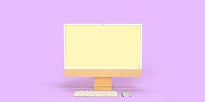 computer notitieboekje tablet laptop toetsenbord muis geel oranje gouden wit bespotten leeg technologie elektronisch zaken online creatief grafisch ontwerp paars roze achtergrond wallpaper.3d render foto
