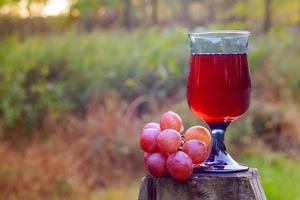 smakelijke wijn op houten vat druif achtergrond foto
