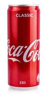 redactionele foto van close-up aluminium rood blikje coca-cola