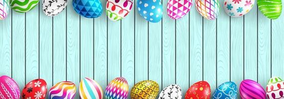 vector van geschilderde paaseieren op hout background.colorful paaseieren decoratie op houten tafelblad weergave met kopie space.easter eggs met verschillende texture.vector illustratie eps10 foto