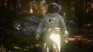 eenzame astronaut in donker bos foto