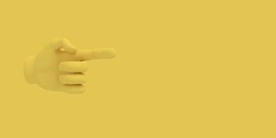 cartoon hand met wijsvinger... illustratie op gele kleur achtergrond. 3D-rendering. foto