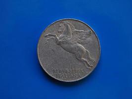 10 lira munt, italië over blauw foto