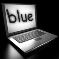 blauw woord op laptop foto