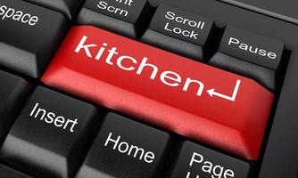 keukenwoord op rode toetsenbordknop foto