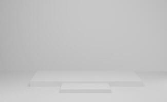 3D-rendering. leeg podium of voetstuk display op witte achtergrond. lege productplank staande achtergrond. abstracte minimale scène met geometrische. foto