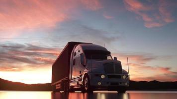 vrachtwagen op de weg, snelweg. transporten, logistiek concept. 3D-rendering foto
