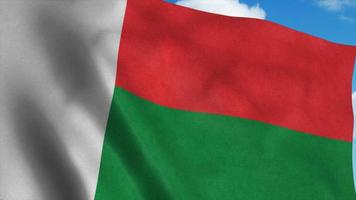 Madagaskar vlag zwaaien in de wind, blauwe hemelachtergrond. 3D-rendering foto