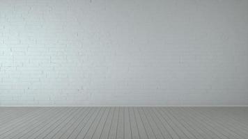 witte lege plaats met houten vloeren en bakstenen muur. mock-up sjabloon voor weergave of montage van product. 3D-rendering foto