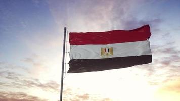 egypte vlag zwaaien in de wind, dramatische hemelachtergrond. 3d illustratie foto