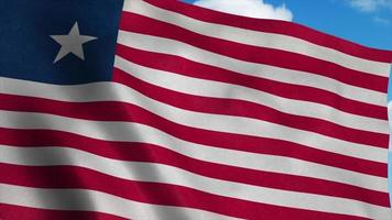 Liberia vlag zwaaien in de wind, blauwe hemelachtergrond. 3D-rendering foto