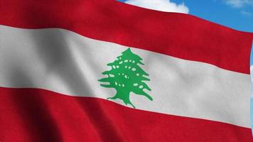 Libanon vlag zwaaien in de wind, blauwe hemelachtergrond. 3D-rendering foto