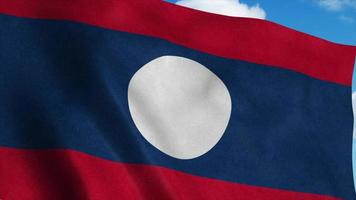 laos vlag zwaaien in de wind, blauwe hemelachtergrond. 3D-rendering foto