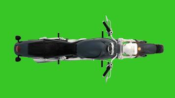 geanimeerde motorfiets op Chromakey achtergrond. bovenaanzicht. 3D-rendering foto