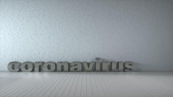 coronavirus - realistisch metalen bord in een lege klassieke kamer. 3d illustratie foto