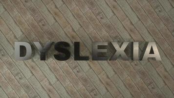 dyslexie - realistisch metalen bord op bruine houten vloer. 3d illustratie foto