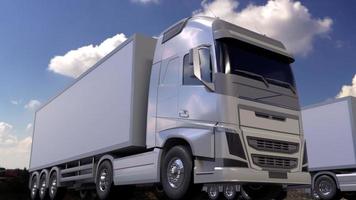 witte semi vrachtwagens laden of lossen. vracht logistiek concept. 3D-rendering foto