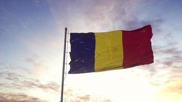 Tsjaad vlag zwaaien in de wind, dramatische hemelachtergrond. 3d illustratie foto