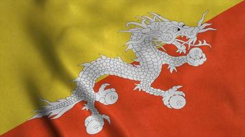 bhutaanse vlag zwaaien in de wind. nationale vlag koninkrijk Bhutan. 3D-rendering foto