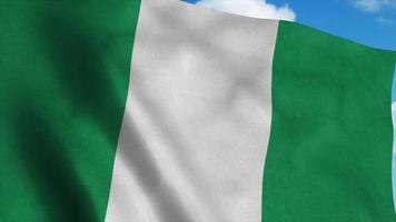 nigeria vlag op een vlaggenmast zwaaien in de wind, blauwe hemelachtergrond. 3D-rendering foto