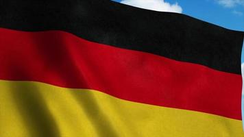 Duitsland vlag zwaaien in de wind, blauwe hemelachtergrond. 3D-rendering foto