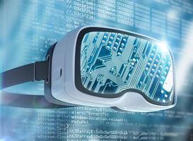 virtual reality-bril, futuristische hacker, internettechnologie en netwerkconcept foto