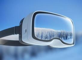 virtual reality-headset, dubbele belichting, majestueus landschap van de winterbergen foto