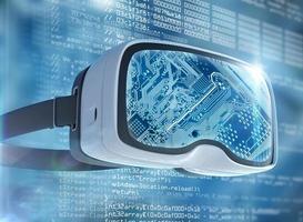 virtual reality-bril, futuristische hacker, internettechnologie en netwerkconcept foto