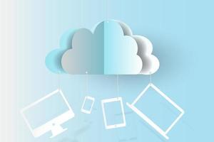 cloud technologie zakelijke apparaten achtergrond, papier gesneden stijl foto