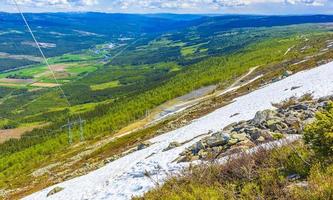 prachtige vallei panorama noorwegen hemsedal hydalen met besneeuwde bergen. foto