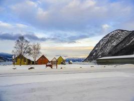 vik skisenter, roysane, noorwegen. prachtig uitzicht op de sognefjord in de winter. foto