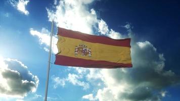 vlag van spanje zwaaien op wind tegen mooie blauwe hemel. 3D-rendering foto