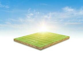 3D-rendering. groen gras voetbalveld en sky cloud achtergrond. foto