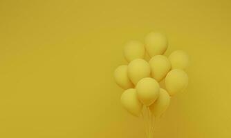 feestelijke ballonnen op gele achtergrond. vier een verjaardag, poster, banner gelukkige wenskaart. 3D-rendering. foto